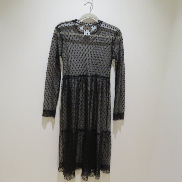 ASOS MILK IT VINTAGE Mesh Layer Spotted Midi Dress Whimsigoth Goth Morticia - Picture 9 of 14